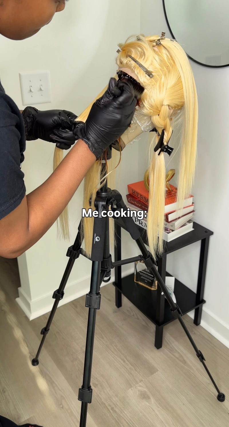 Blonde wig coloring process