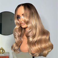 luxury Blonde wig on a mannequin head neutral background